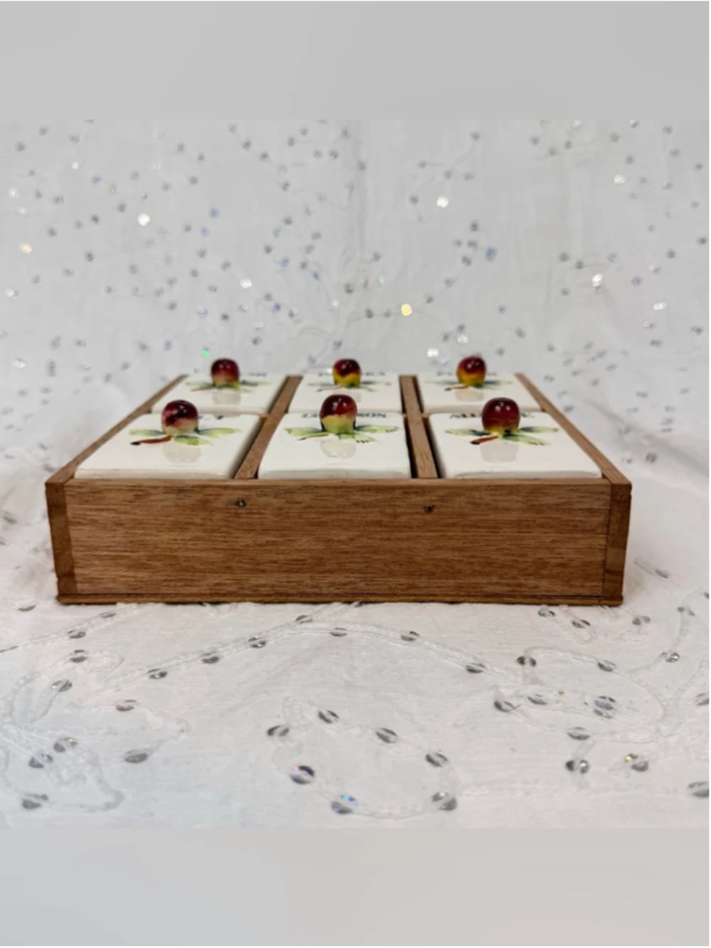 Vintage Ceramic Wall Spice Rack Set - Hand Painted Cherry Spice Shakers